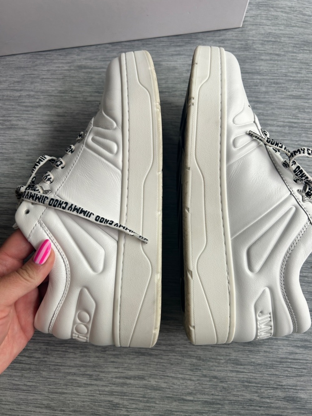 Jimmy Choo White Platform Logo-Print Lace Sneakers - Picture 2 of 10